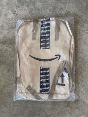 Amazon Beige Canvas Tote Backpack with Logo